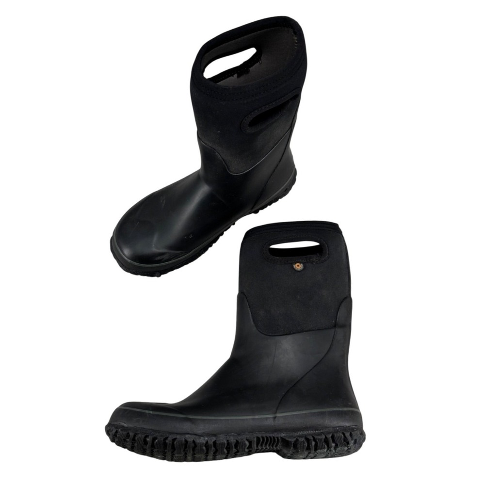 Bogs Grasp Rain Boots Solid Black Neoprene Rubber Waterproof Youth Size 6